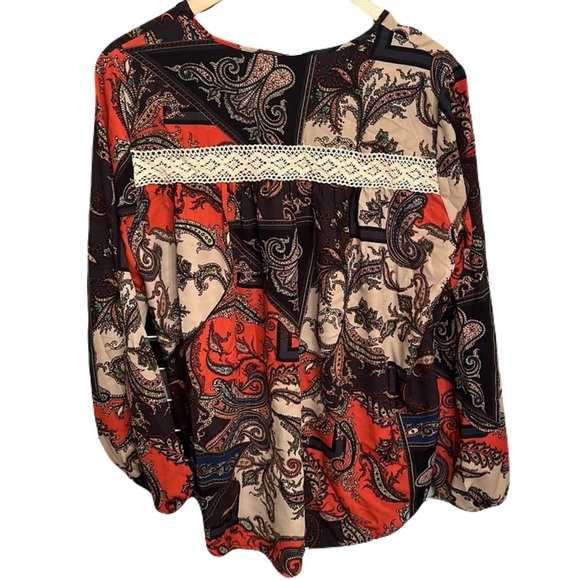 2/$35 Karen Kane Blouse M Paisley Tunic Top Fairy Cottagecore Boho Puff Sleeve - Picture 3 of 7